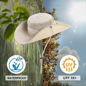 Koreshion Mens Womens Sun Hat Wide Brim Breathable Mesh UPF 50+ Bucket Hat Waterproof Fishing Hat Quick-Drying Safari Hat Foldable Boonie Cap Outdoor Sun Protection Cap Khaki