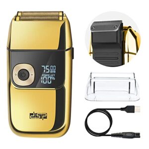 dsp® bald shaver for men shavers for men 2 in1 barber shaver with precision trimmer 3-speed electric razor with led digital display stainless steel (gold)