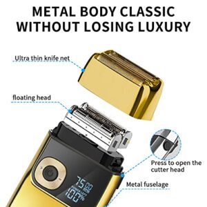 DSP® Bald Shaver for Men Shavers for Men 2 in1 Barber Shaver with Precision Trimmer 3-Speed Electric Razor with LED Digital Display Stainless Steel (Gold)