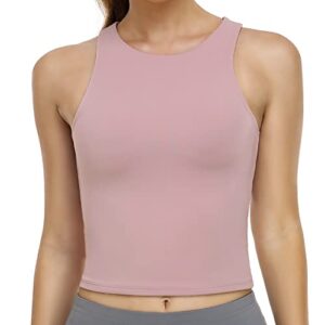 colorfulkoala women's tank tops body contour sleeveless crop double lined yoga shirts (m, pale pink)