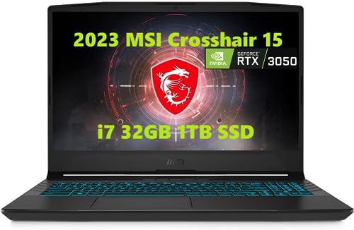 MSI Crosshair 15 15.6" 144Hz (32GB RAM,1TB PCIe SSD, Intel 8-Core i7-11800H (Beat Ryzen 7 5800H), RTX 3050), FHD 1080P Gaming Laptop, Webcam, RGB Backlit, Windows 1