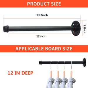 Bailoo Industrial Pipe Clothing Rack 12 Inch 4 Pack, Wall Mounted Clothes Rack Heavy Duty Rustic Vintage Steel Black Metal Clothing Hanging Rod