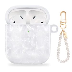 airpods case cute cover skin with giltter shell pearl wrist keychain,airpod case cute 1st generation case full protective tpu cover airpods 1&2 case for girls and women (airpods 1&2 case)