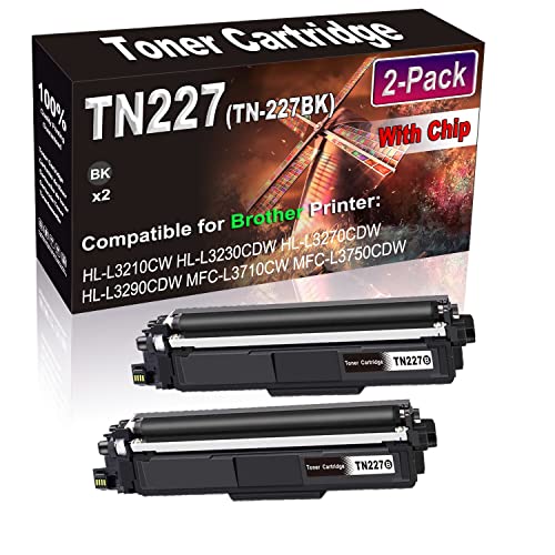 Kolasels (with Chip) 2-Pack (Black) Compatible HL-L3210CW HL-L3230CDW Toner Cartridge Replacement for TN-227 TN227 (TN-227BK) Printer Toner Cartridge (High Capacity)