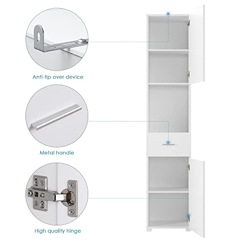 FOTOSOK 71" Tall Thin Corner Floor Cabinet with 2 Doors 1 Dresser, Freestanding Bathroom Storage Cabinet 6 Tier Display Shelf for Living Room Office