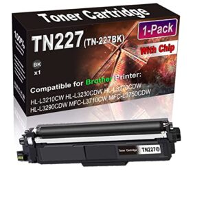 kolasels (with chip) 1-pack (black) compatible tn-227 tn227 (tn-227bk) toner cartridge (high yield) to used for hl-l3210cw hl-l3230cdw printer