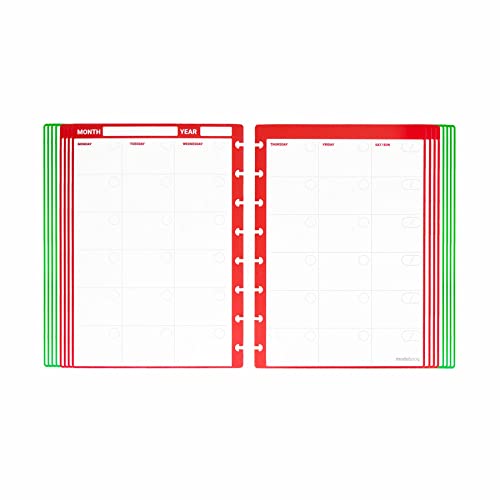 Modubooq - 32 red monthly reusable discbound duratech3 pages - inserts with month planners for smart notebook - A5