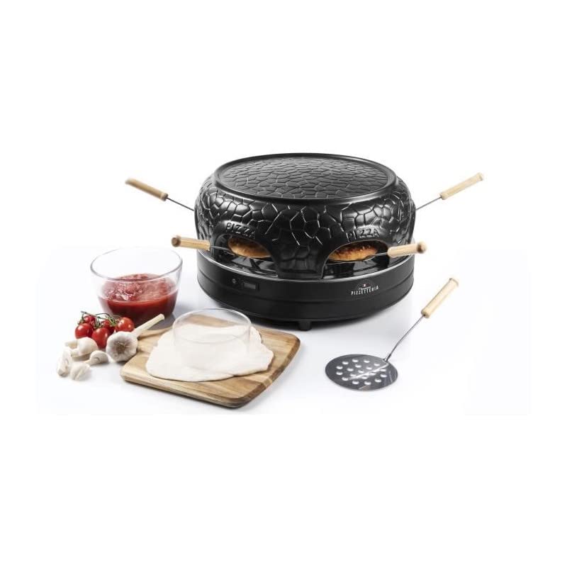 Bestron pizza oven for 4 people, pizza maker for small pizzas (Ø 10 cm), with ceramic dome, approx. 10 minutes baking time, 860 Watt, colour: black