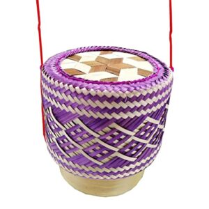 sticky rice basket - kratip thailand handmade bamboo rice container size 6 inches rice capacity 0.7 kg, lavender
