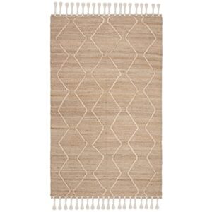 safavieh natural fiber collection accent rug - 4' x 6', natural, farmhouse boho rustic tribal braided tassel jute design, ideal for high traffic areas in entryway, living room, bedroom (nf108b)