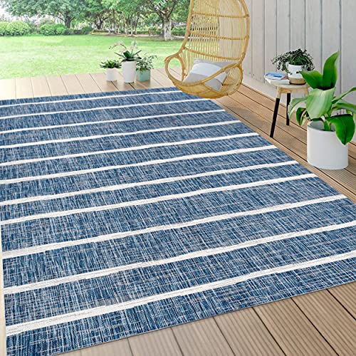 JONATHAN Y SMB125C-3 Colonia Berber Stripe Indoor Outdoor Area Rug Bohemian Contemporary Easy Cleaning Bedroom Kitchen Backyard Patio Non Shedding, 3 X 5, Blue/Ivory,JSMB125-C3