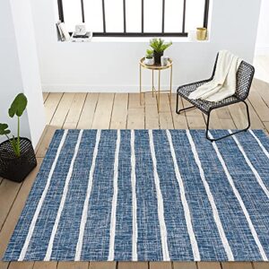 JONATHAN Y SMB125C-3 Colonia Berber Stripe Indoor Outdoor Area Rug Bohemian Contemporary Easy Cleaning Bedroom Kitchen Backyard Patio Non Shedding, 3 X 5, Blue/Ivory,JSMB125-C3