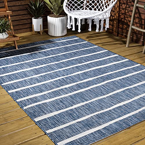 JONATHAN Y SMB125C-3 Colonia Berber Stripe Indoor Outdoor Area Rug Bohemian Contemporary Easy Cleaning Bedroom Kitchen Backyard Patio Non Shedding, 3 X 5, Blue/Ivory,JSMB125-C3