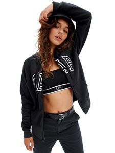 gap womens logo hoodie zip sweatshirt, true black v2, xx-large us