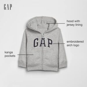 GAP baby boys Logo Zip Hoodie Sweatshirt, Light Heather Grey B08, 0-3 Months US