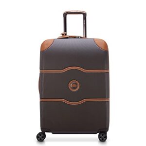 delsey paris chatelet hardside 2.0 luggage with spinner wheels, chocolate brown, checked-medium 24 inch