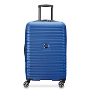delsey paris cruise 3.0 hardside expandable luggage with spinner wheels, blue, checked-medium 24 inch