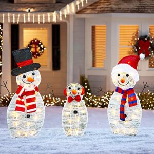 hourleey christmas decoration 55 l lighted snowman family outdoor, 3-piece waterproof plug in 2d snowman for yard patio lawn garden party decor 20.5x9x29.5inch-large (warm white)