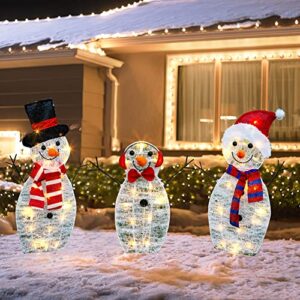 HOURLEEY Christmas Decoration 55 L Lighted Snowman Family Outdoor, 3-Piece Waterproof Plug in 2D Snowman for Yard Patio Lawn Garden Party Decor 20.5X9X29.5Inch-Large (Warm White)