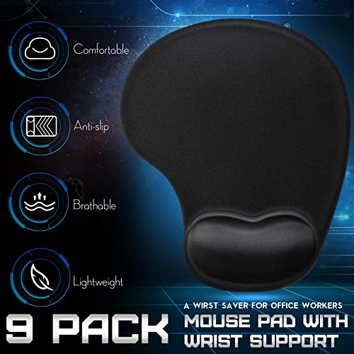 9 Pack Mouse Pad Ergonomic Mouse Pad with Gel Wrist Rest Support Memory Foam Mouse Pad Non Slip PU Base Pain Relief Mousepad for Computer Laptop Home Office Travel
