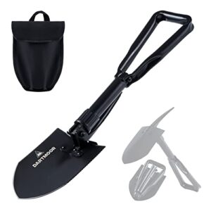 24" larger folding shovel, high carbon steel collapsible shovel for camping, hiking, digging, backpacking, sawing, car emergency, portable lightweight survival snow shovel, entrenching tool