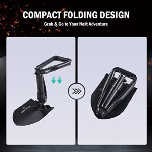 24" Larger Folding Shovel, High Carbon Steel Collapsible Shovel for Camping, Hiking, Digging, Backpacking, Sawing, Car Emergency, Portable Lightweight Survival Snow Shovel, Entrenching Tool