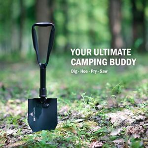 24" Larger Folding Shovel, High Carbon Steel Collapsible Shovel for Camping, Hiking, Digging, Backpacking, Sawing, Car Emergency, Portable Lightweight Survival Snow Shovel, Entrenching Tool