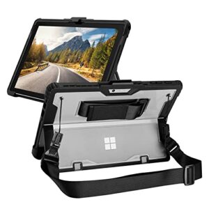 mosiso case compatible with surface pro 7 plus/pro 7/pro 6/pro 5/pro 2017/pro 4/pro lte, heavy duty rugged hard shell cover with shoulder strap & hand strap compatible with type cover keyboard, black