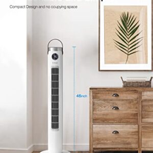 Tower Fan with Remote, 46 Inch Oscillating Fan with 24-Hour Timer, Quiet Floor Fan with 3 Modes & 3 Speeds Settings, Sleep Light Off, Bladeless Cooling Standing Fan Ideal for Home Bedroom Office