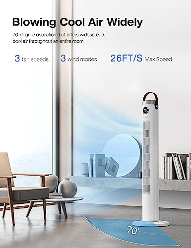 Tower Fan with Remote, 46 Inch Oscillating Fan with 24-Hour Timer, Quiet Floor Fan with 3 Modes & 3 Speeds Settings, Sleep Light Off, Bladeless Cooling Standing Fan Ideal for Home Bedroom Office