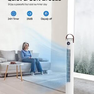 Tower Fan with Remote, 46 Inch Oscillating Fan with 24-Hour Timer, Quiet Floor Fan with 3 Modes & 3 Speeds Settings, Sleep Light Off, Bladeless Cooling Standing Fan Ideal for Home Bedroom Office