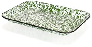 red co. 13.5” x 10” enamelware metal classic 1.6-quart rectangular serving tray, dark green marble/black rim – splatter design