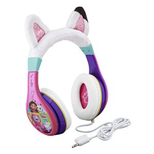 ekids gabbys dollhouse headphones for kids, wired headphones for school, home or travel, tangle free toddler headphones with volume control, 3.5mm jack, includes headphone splitter