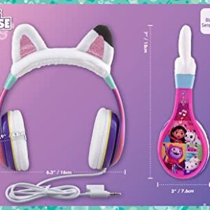 eKids Gabbys Dollhouse Headphones for Kids, Wired Headphones for School, Home or Travel, Tangle Free Toddler Headphones with Volume Control, 3.5mm Jack, Includes Headphone Splitter