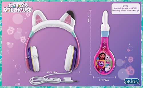 eKids Gabbys Dollhouse Headphones for Kids, Wired Headphones for School, Home or Travel, Tangle Free Toddler Headphones with Volume Control, 3.5mm Jack, Includes Headphone Splitter