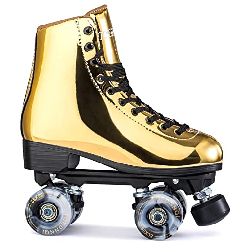 TOEDNNQI Roller Skates for Women Youth Adult Classic High Top Quad Skate Shoes for Outdoor & Indoor Gold 7