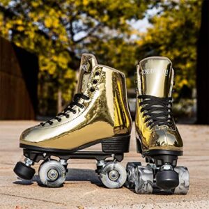 TOEDNNQI Roller Skates for Women Youth Adult Classic High Top Quad Skate Shoes for Outdoor & Indoor Gold 7