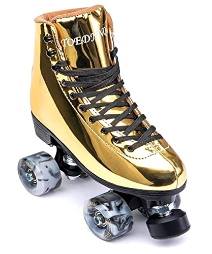 TOEDNNQI Roller Skates for Women Youth Adult Classic High Top Quad Skate Shoes for Outdoor & Indoor Gold 7