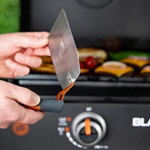 Blackstone 5294 Foldable 2 Piece Hamburger Spatula Flipper and 1 BBQ Tong-Flex Fold Model Stainless Steel-Easy to Carry and Clean Griddle Accessories Tool Set, Black, Orange