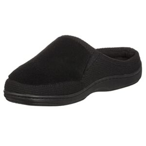 isotoner men's microterry and waffle travis slip-on hoodback slipper, black, 8-9