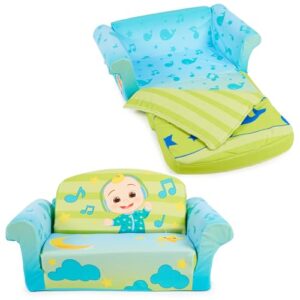 marshmallow furniture, cocomelon 3-in-1 slumber sofa baby lounger, convertible kids couch, sofa bed & foam toddler nap mat with attached blanket