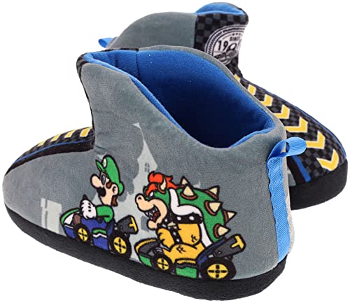 SUPER MARIO Boys' Mariokart Slippers Mismatch Bootie, Grey, Little Kid Size 10/11