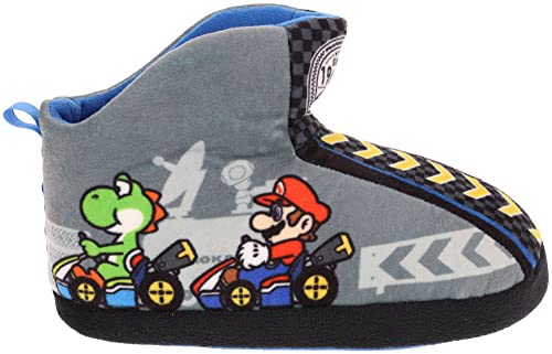 SUPER MARIO Boys' Mariokart Slippers Mismatch Bootie, Grey, Little Kid Size 10/11