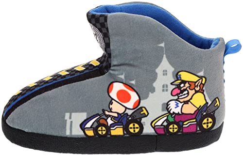 SUPER MARIO Boys' Mariokart Slippers Mismatch Bootie, Grey, Little Kid Size 10/11