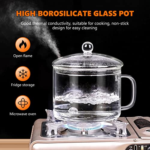 Hemoton 1pc Clear Glass Pot Practical Simmer Pot Thick Borosilicate Glass Pot Glass Saucepan with Cover& Handle for Pasta Noodle, Soup, Milk