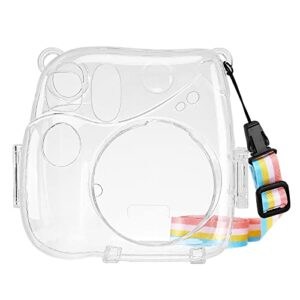 mosiso protective case compatible with fujifilm instax mini 7+ instant camera, hard shell camera case cover with adjustable rainbow shoulder strap, crystal clear