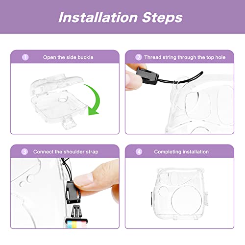MOSISO Protective Case Compatible with Fujifilm Instax Mini 7+ Instant Camera, Hard Shell Camera Case Cover with Adjustable Rainbow Shoulder Strap, Crystal Clear