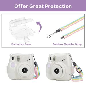 MOSISO Protective Case Compatible with Fujifilm Instax Mini 7+ Instant Camera, Hard Shell Camera Case Cover with Adjustable Rainbow Shoulder Strap, Crystal Clear