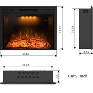 Benrocks 36'' Electric Fireplace Inserts, Recessed & Built in Wall Electric Fireplace Heater with Fire Crackling Sound, Adjustable Top Light & Flame Speed, Overheating Protection, 750/1500W Black