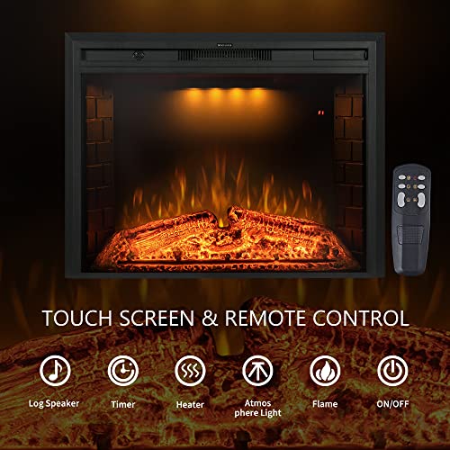 Benrocks 36'' Electric Fireplace Inserts, Recessed & Built in Wall Electric Fireplace Heater with Fire Crackling Sound, Adjustable Top Light & Flame Speed, Overheating Protection, 750/1500W Black